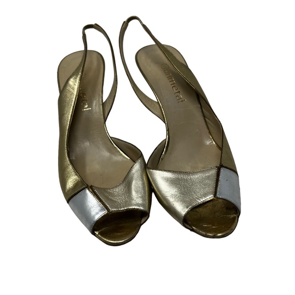 Gunmetal Gold Silver Sling Back Made in Italy Heels size 38 US 7 - Picture 10 of 11